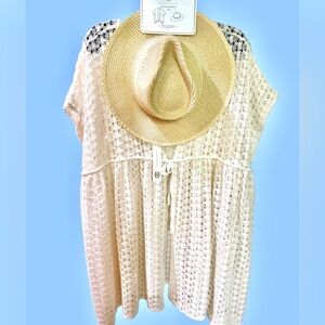 NWT House of Harlow 1960 Ruana & Panama Hat Set – One Size Beach Vacation Resort